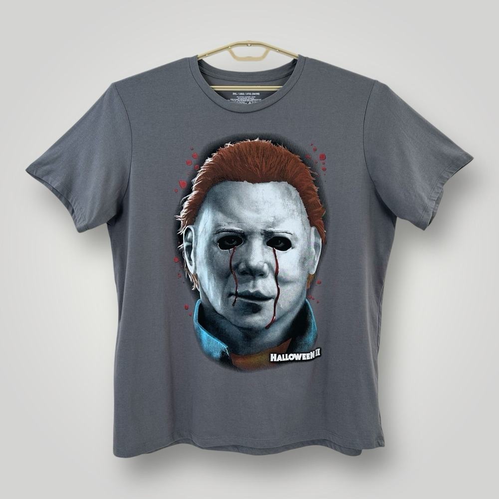 Halloween II T-Shirt Mens Size 3XL Michael Myers Graphic Tee‎ Gray Short Sleeves